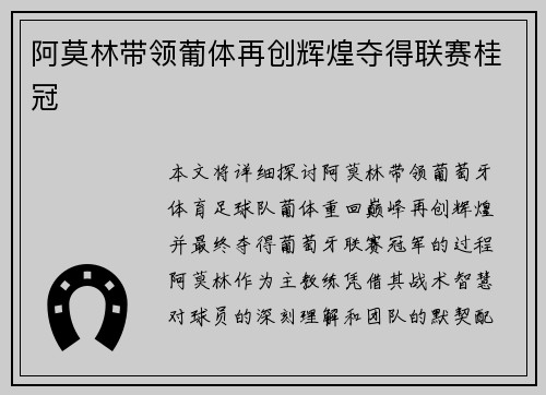 阿莫林带领葡体再创辉煌夺得联赛桂冠 阿莫林带领葡体再创辉煌夺得联赛桂冠